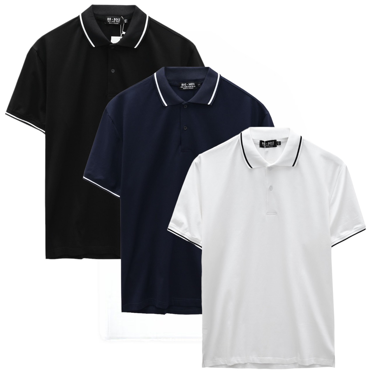 BIGSIZE - Áo thun polo cổ bẻ nam tay ngắn bigsize (80-140kg) - Trơn