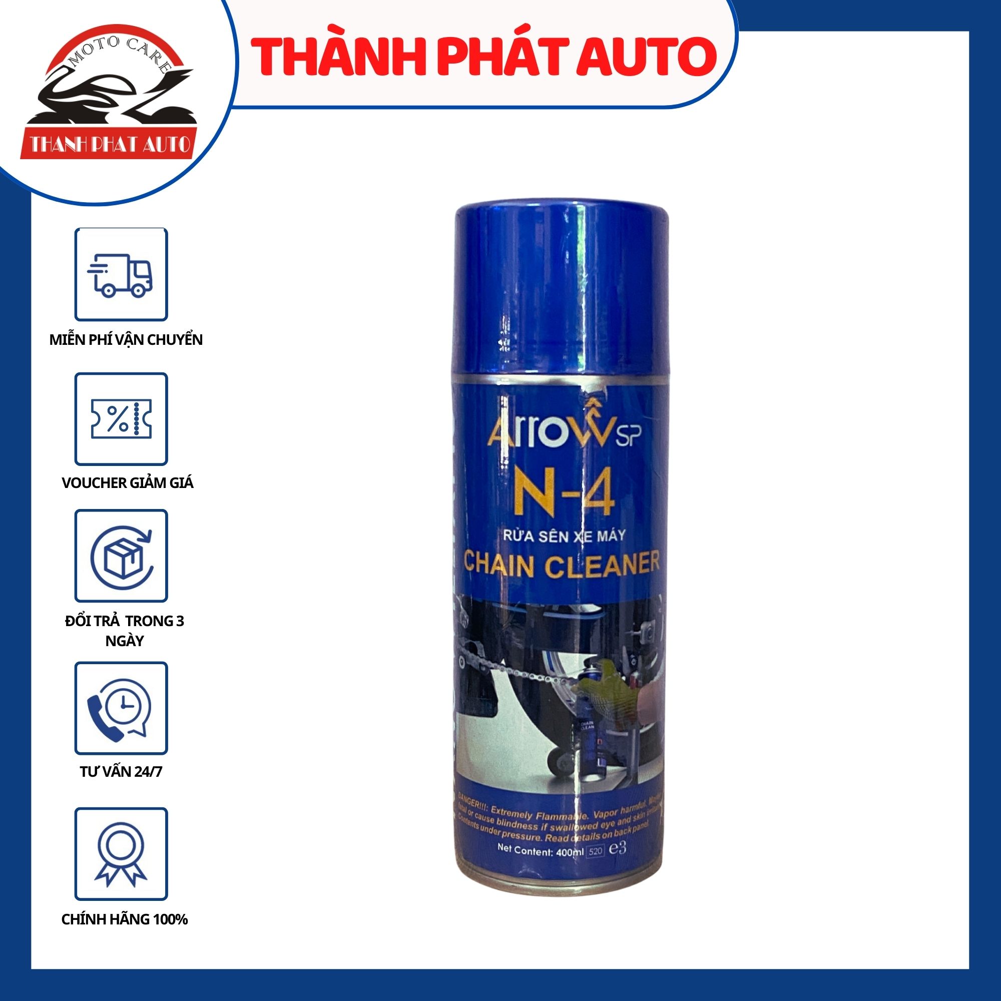 [HCM]Chai rửa sên xe máy Arrow N-4 Chain Cleaner 400ml