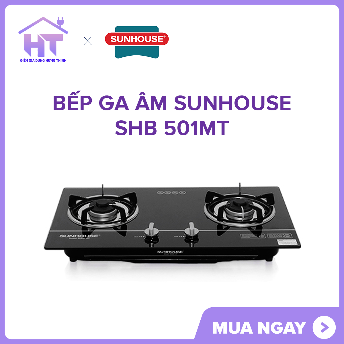 Bếp ga âm Sunhouse SHB 501MT Trưng Bày+Tặng dây gas ( bảo hanh 12 thang )