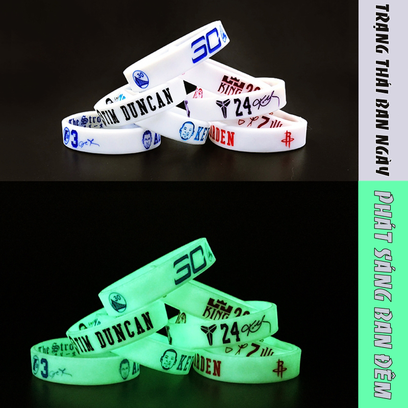 Vòng Tay Phát Sáng Bóng Rổ NBA 2.0 Chất Liệu Cao Su Silicon In Logo Kobe Wade Thompson Davis Leonard Irving Jordan Curry