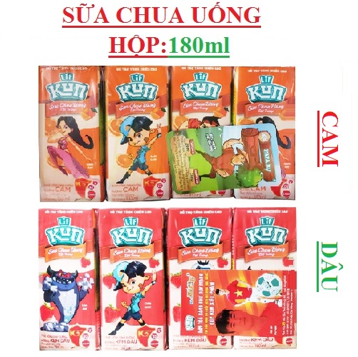 Thùng 48 hộp 180ml sữa chua kun vị dâu và cam
