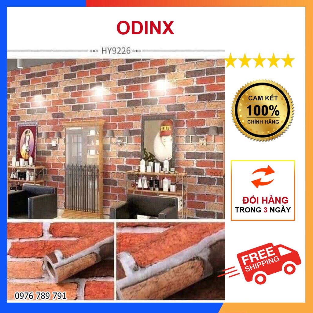 Giấy Dán Tường Giả Gạch Nâu Đỏ 3D Có Keo Sẵn Cuộn 10m Khổ 45cm Đẹp Giá Rẻ ODINX