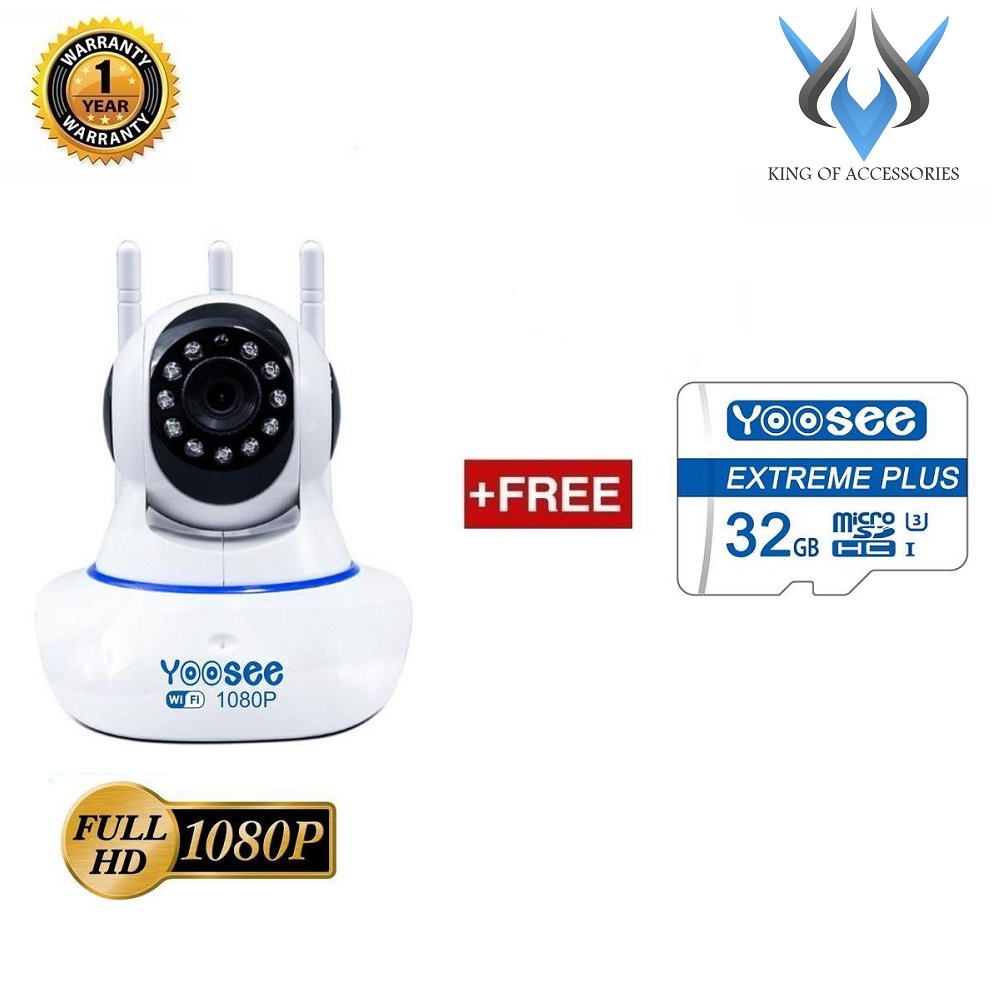 Camera IP Wifi Yoosee 3 Râu HF315W 2.0MP FullHD 1080P có LAN - 10 đèn hồng ngoại đàm thoại 2 chiều (Trắng) + Kèm thẻ nhớ Yoosee/NTC U3 32GB - Phụ Kiện 1986