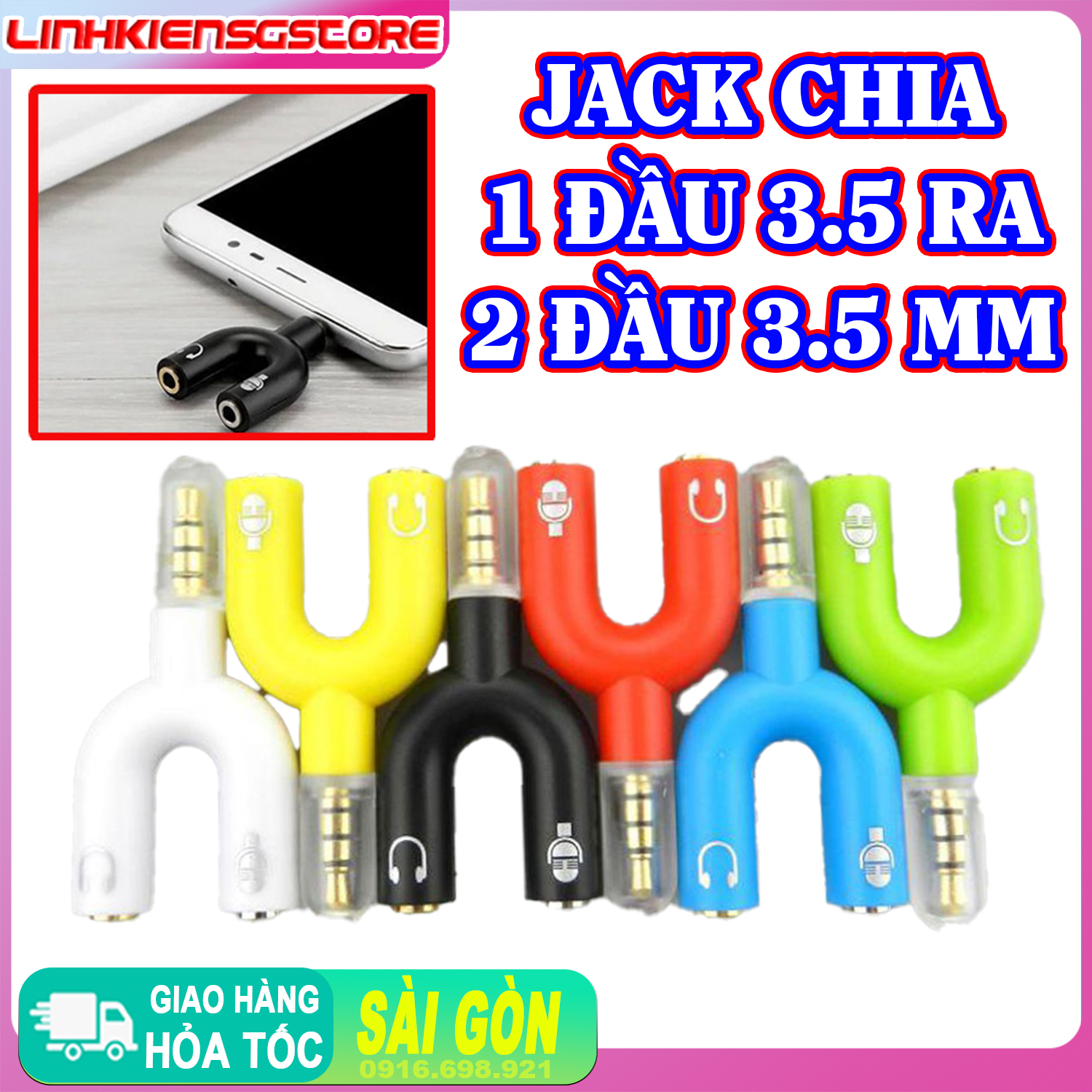 Jack Cục chia 1 đầu 3.5mm Đực ra 2 đầu jack Cái loa và mic