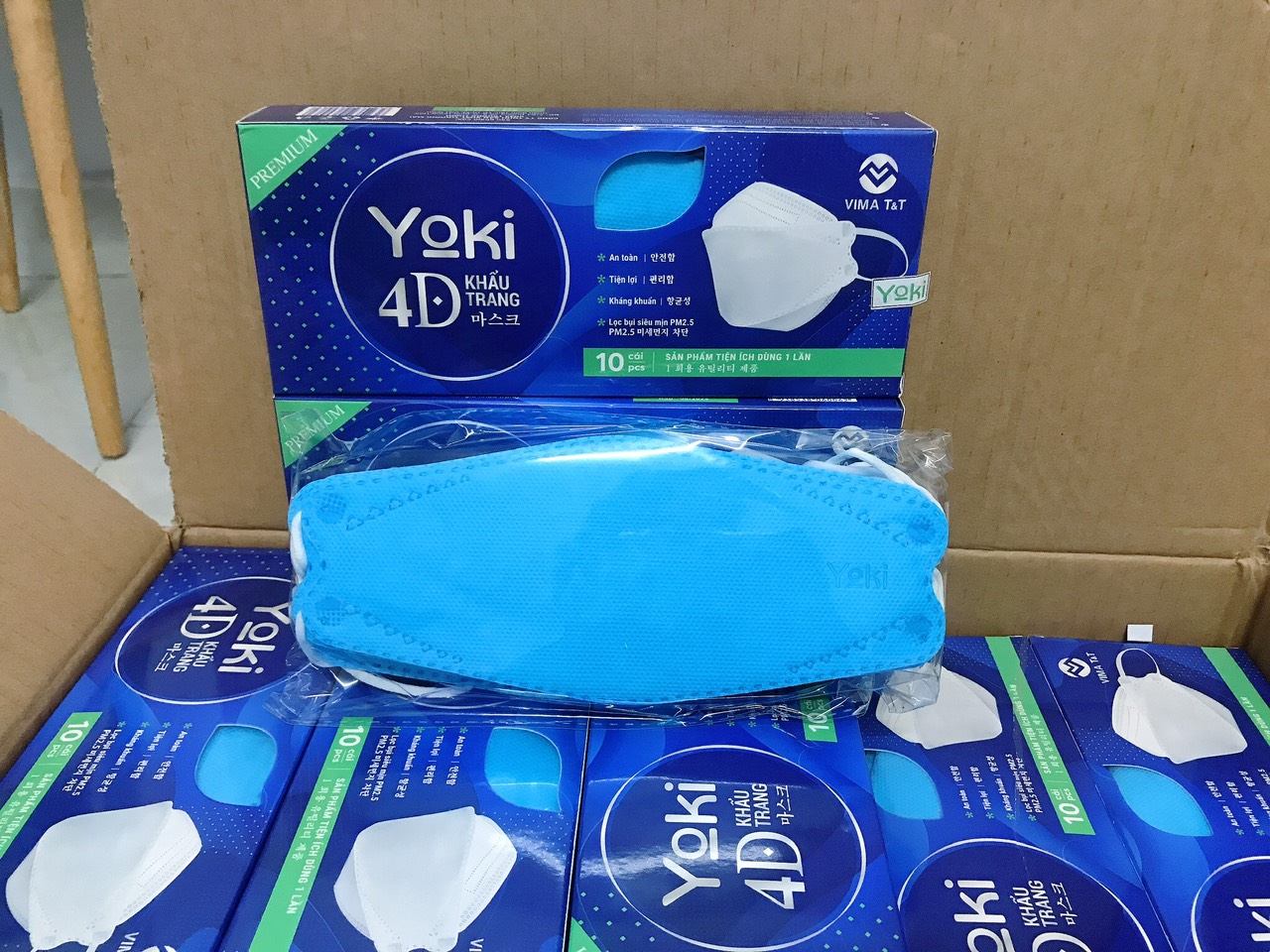 Combo 5 hộp x 10 cái Khẩu trang 4D Yoki màu xanh Công nghệ Hàn Quốc