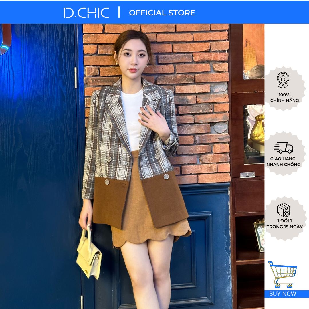 D.chic áo khoác dáng lửng phối màu 4 cúc ms: 160446