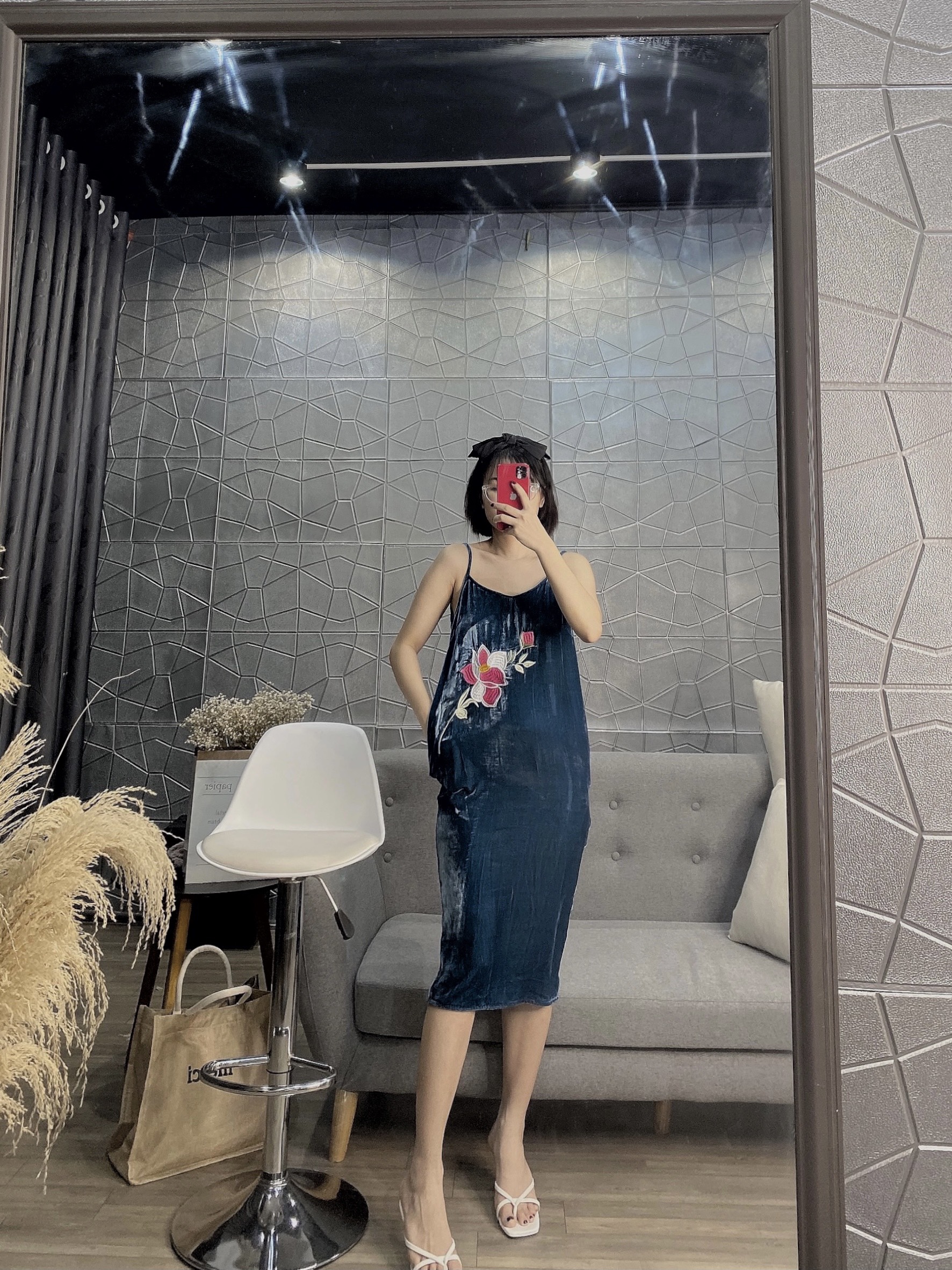 Váy hai dây nhung the tơ tằm cao cấp k pha poly 5 màu