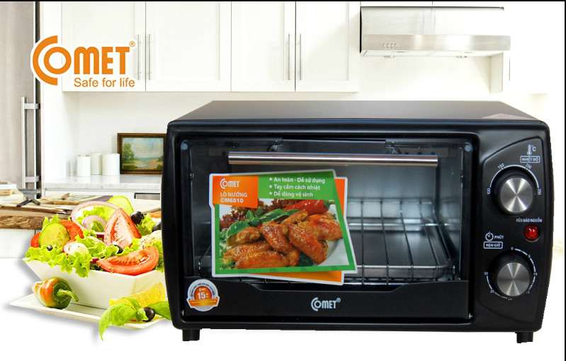 Lò nướng điện đa năng comet cm6510 công suất 1000w dùng nhiều chức năng: hâm nóng rã đông nướng gà tiết kiệm điện