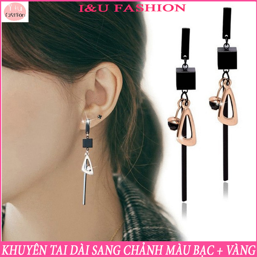 Khuyên tai Bông tai kim loại sang chảnh dáng dài mới lạ kết hợp 2 màu Bạc và Vàng phong cách độc đáo cho nữ KT-54