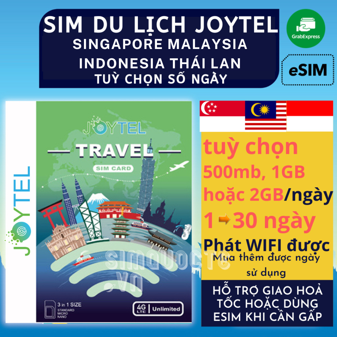 Thẻ vào mạng 4G Sim Du Lịch 4G 5G Malaysia Singapore Indonesia JOYTEL Tốc Độ Cao Hỗ trợ Giao Nhanh và Esim