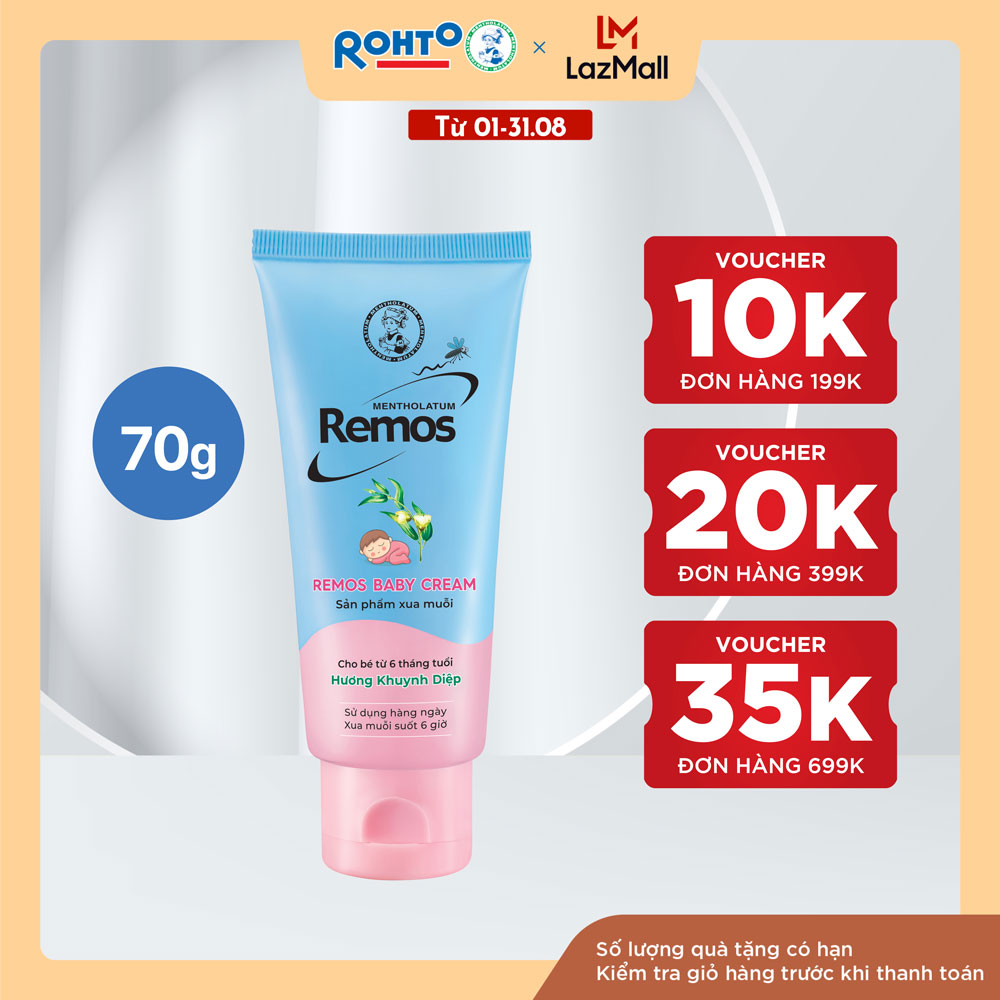 Kem chống muỗi đốt cho bé từ 6 tháng tuổi hương khuynh diệp Rohto Mentholatum Remos Baby Cream 70g