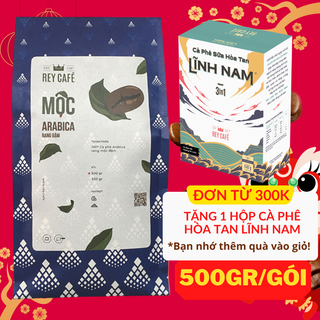 500gr Cà phê Mộc Arabica Rang ĐẬM (100% Ara) - Pha Phin/Máy - Coffee Nguyên chất rang mộc - Rey Cafe