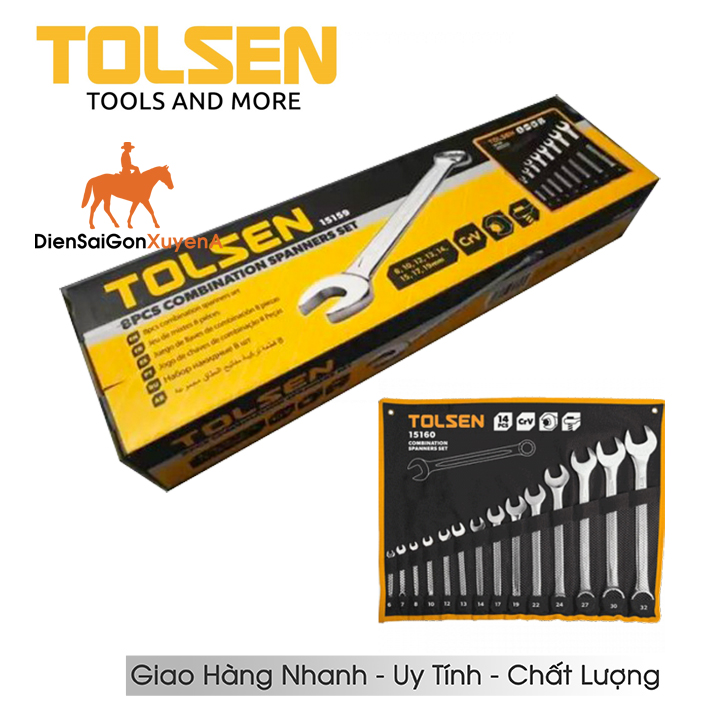 BỘ CHÌA KHÓA VÒNG - MIỆNG THÉP CrV  TOLSEN 15159 - ĐIỆN SÀI GÒN XUYÊN Á