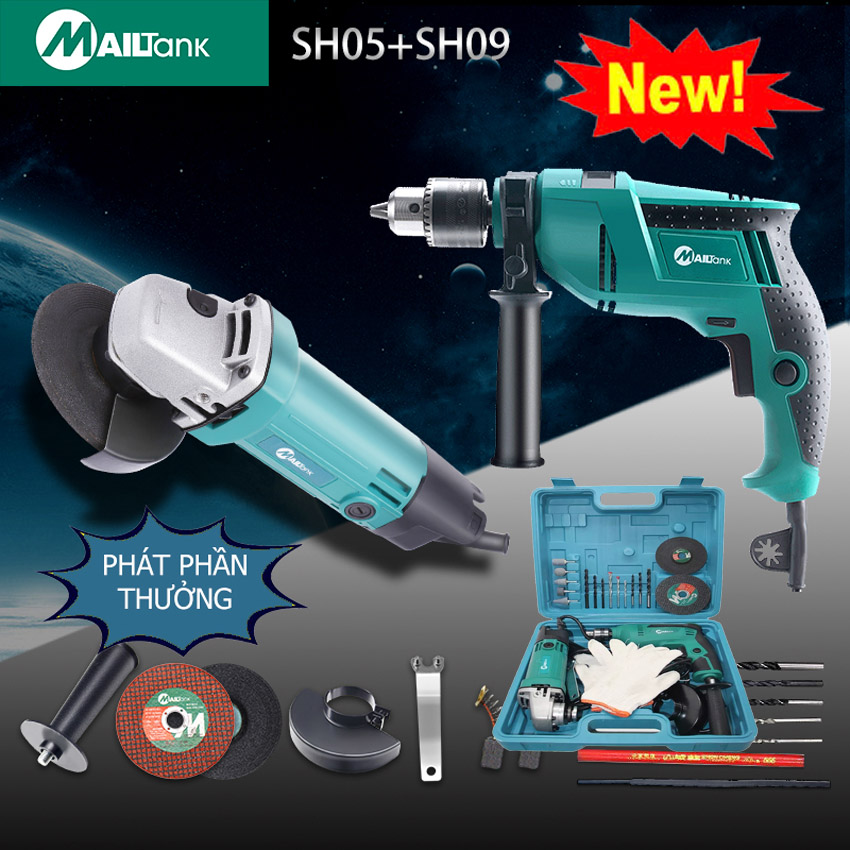 Combo vali máy khoan 13ly 550w chế độ đấm, khoan đảo chiều, điều tốc + máy mài góc, cắt đa năng 600w siêu tiện lợi + Tặng kèm mũi khoan mài