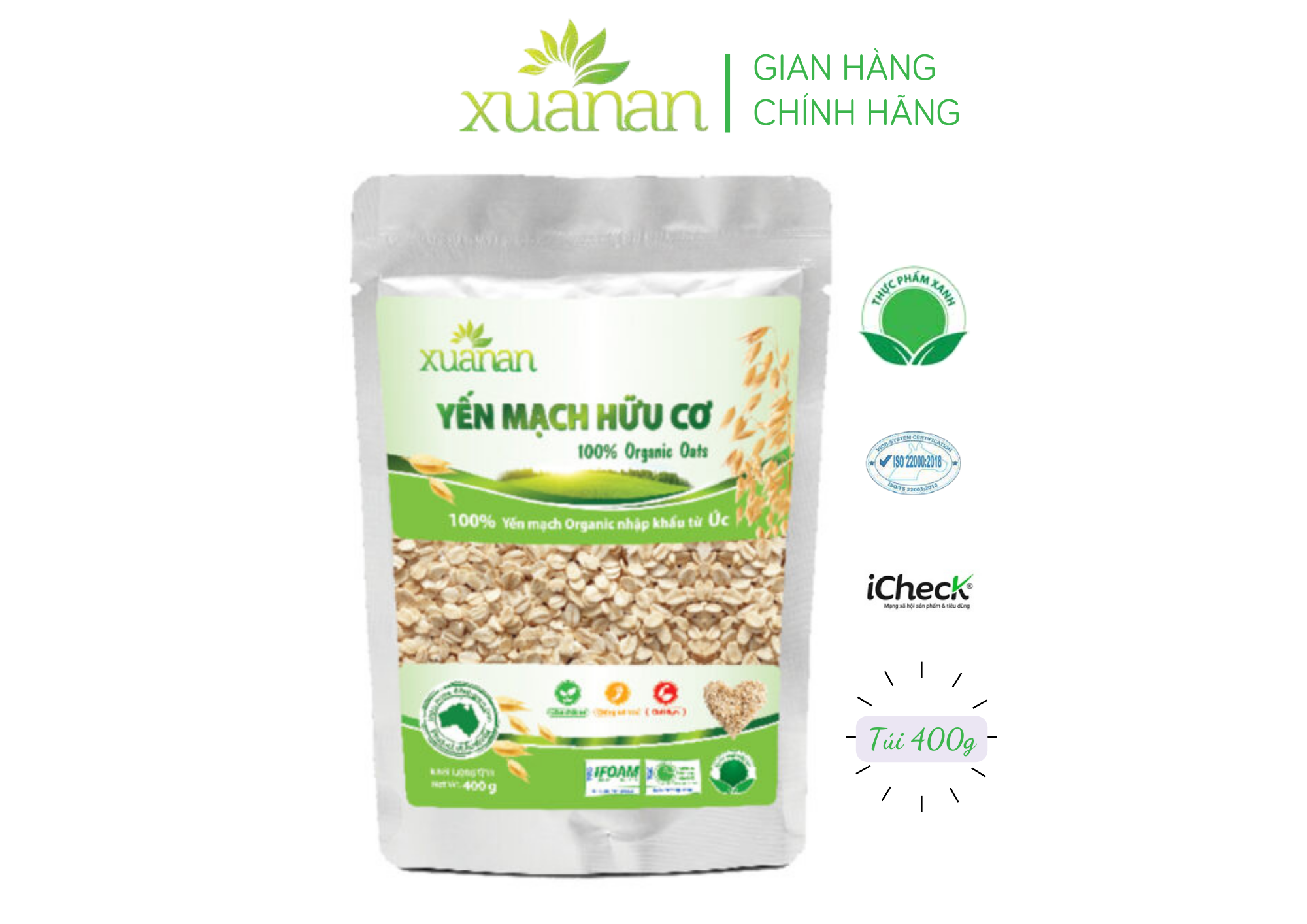 Yến mạch hữu cơ xuân an túi 400g