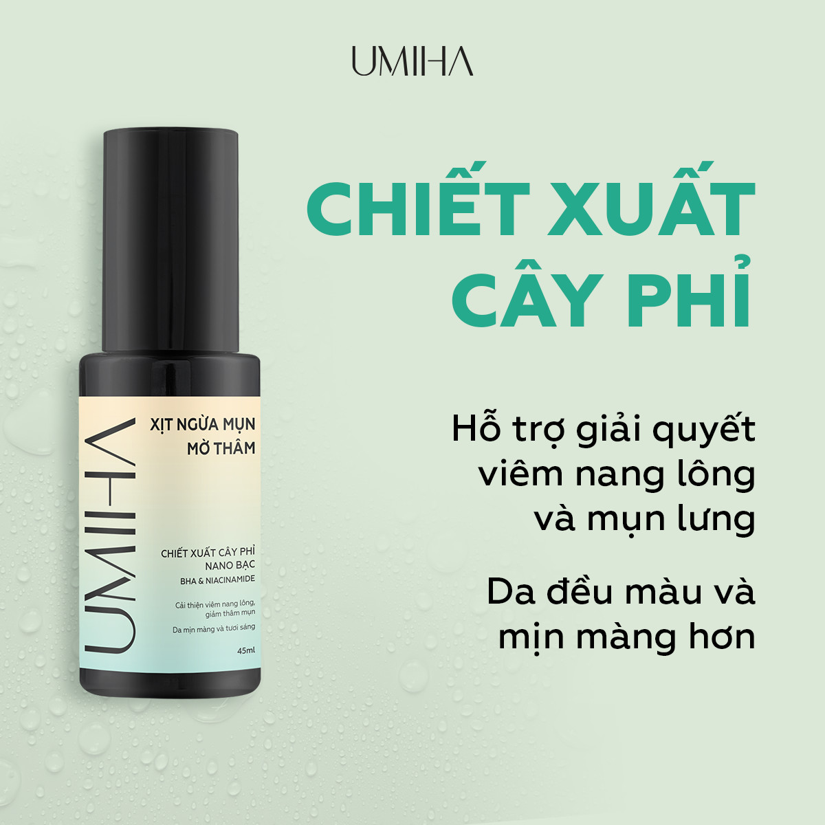 Xịt mụn lưng UMIHA 45ml - Xịt giảm mụn mờ thâm, cải thiện tình trạng viêm nang lông, bảo vệ da khỏi tác nhân gây mụn