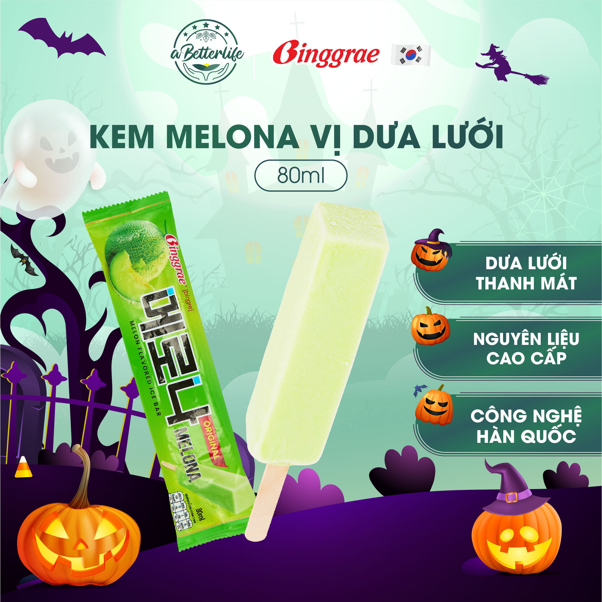 Kem dưa lưới Hàn Quốc Binggrae Melona Melon Ice Bar 80ml ABetterLife
