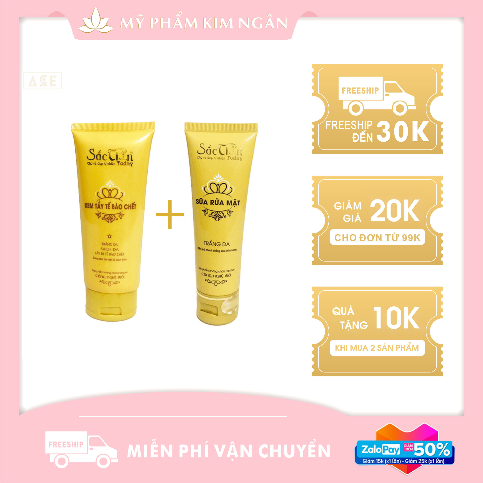 COMBO Sữa Rửa Mặt 100ml và Tẩy Tế Bào Chết 120ml - Sắc Tiên Today - Mỹ Phẩm Kim Ngân chính hãng