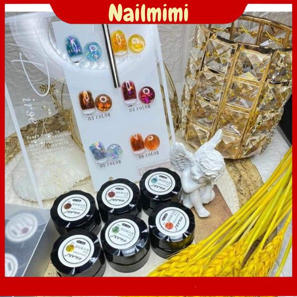 Gel Nhũ Hổ Phách Set 6 Màu Huaxi trang trí móng theo phong cách Hàn