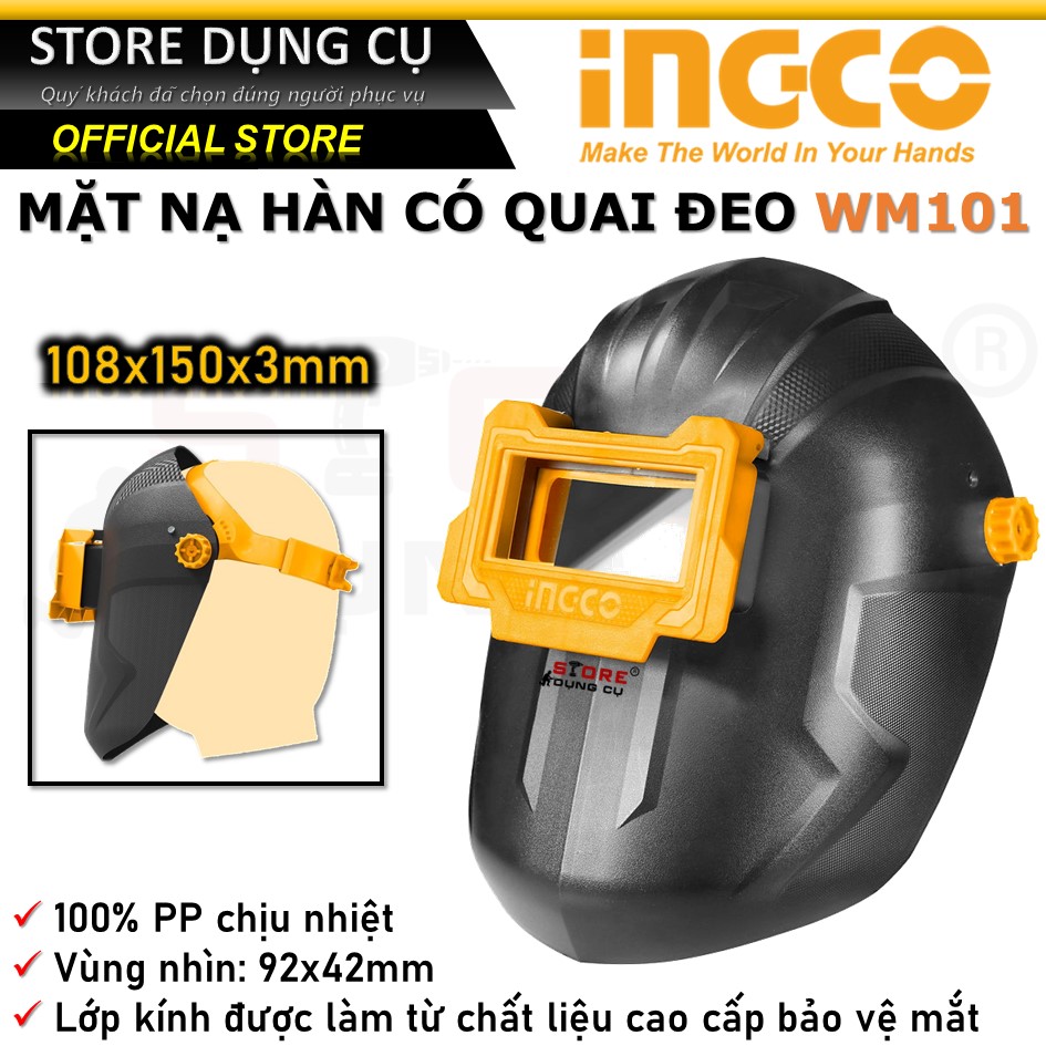 Mặt nạ hàn INGCO WM101 kính hàn điện xì, hồ quang có quai đeo chất liệu 100% PP bền chắc chịu nhiệt cao, mặt kính rộng