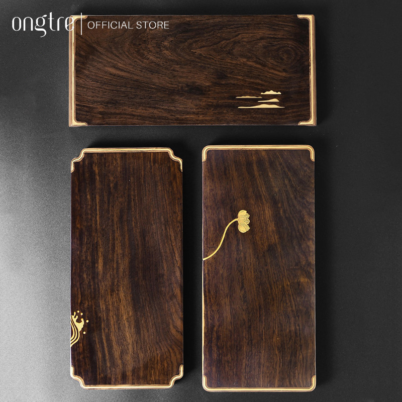 Khay trà đặc biệt cao cấp bằng gỗ óc chó khảm đồng | ongtre® (Vietnam).