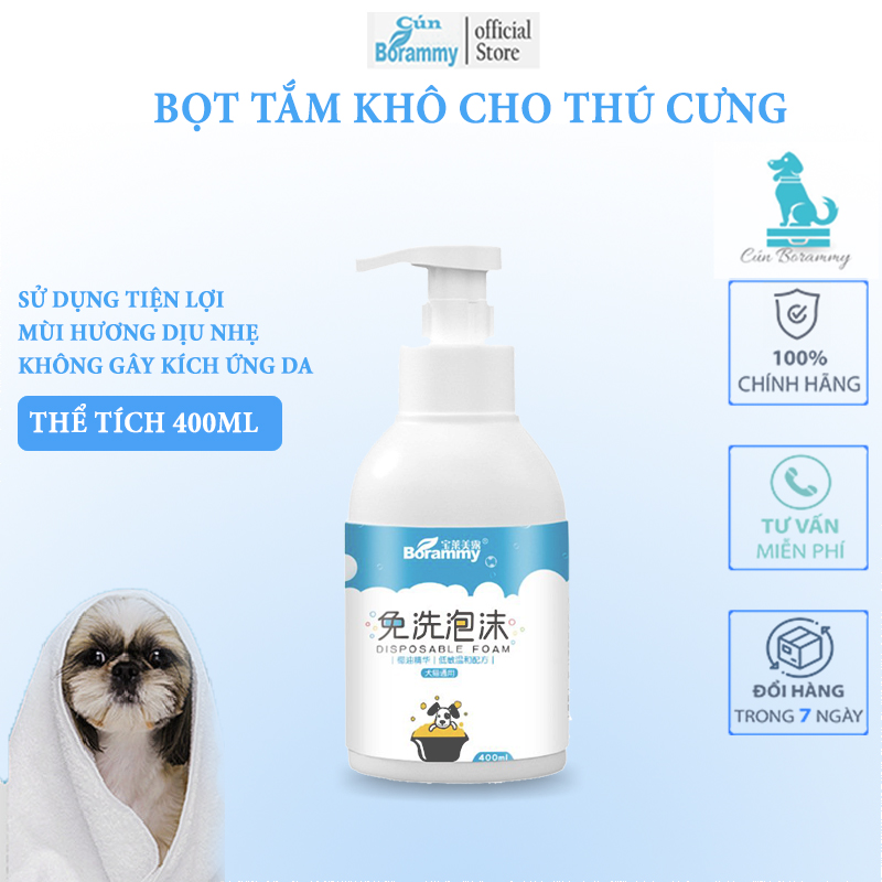 Sữa tắm khô cho chó mèo Borammy 400ml khử mùi diệt khuẩn - Bọt tắm khô cho thú cưng mùi hương nhẹ nhàng giúp dưỡng lông mềm mượt
