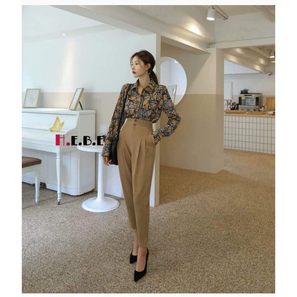 Quần tây baggy công sở cạp liền 2 cúc- Quần tây nữ baggy lưng cao dễ phối đồ đi làm siêu xinh