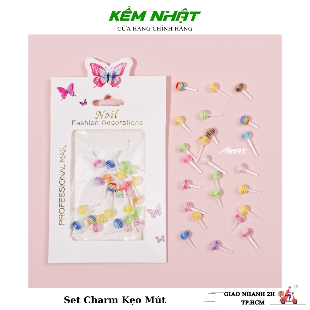 Set charm kẹo mút đính móng