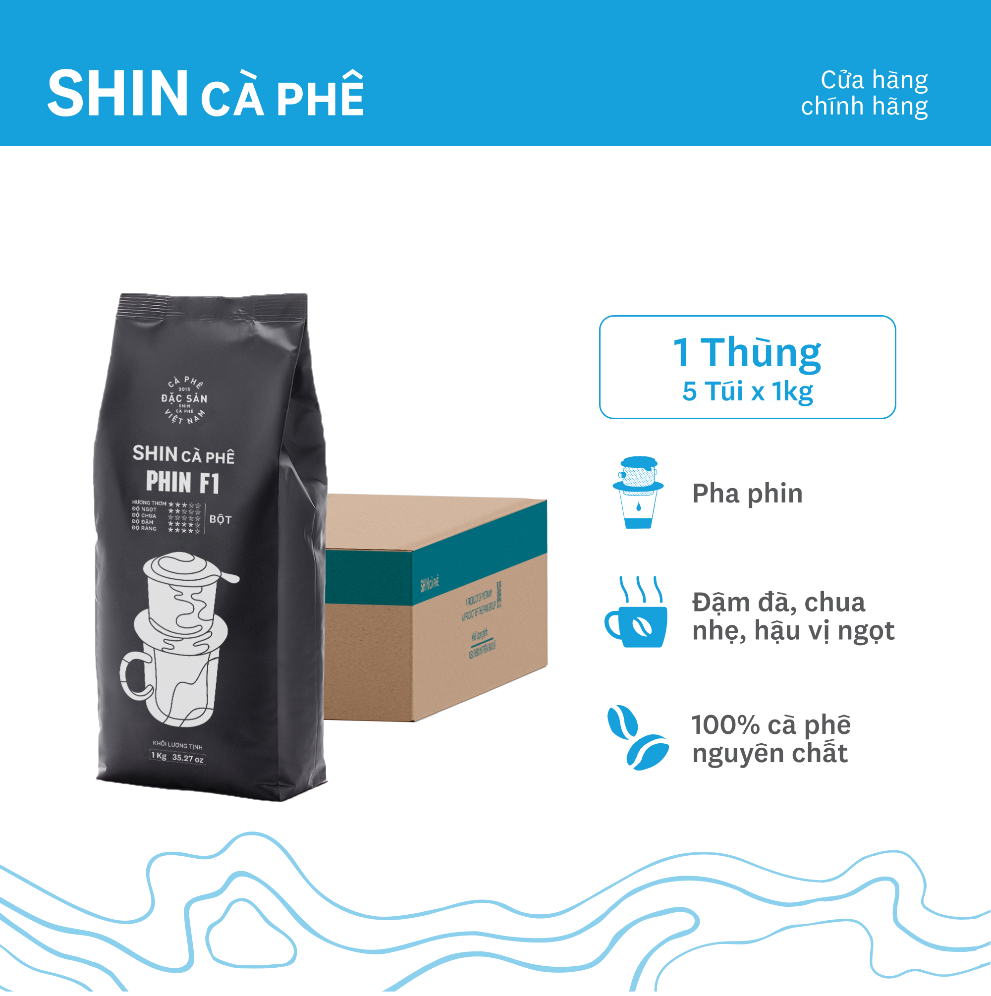 Cà Phê Pha Phin - Phin F1 - SHIN Cà Phê - Thùng 5 gói - 1kg/gói