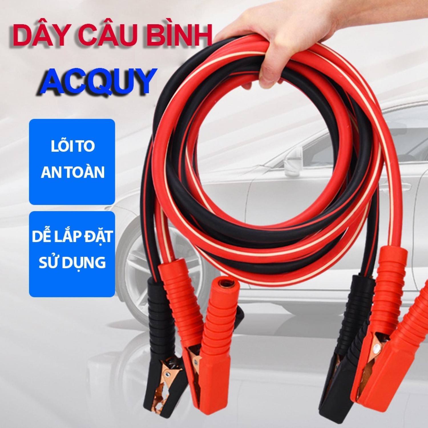 Dây câu bình ắc quy ô tô lõi đồng, kích bình acquy cứu hộ chịu tải lớn phù hợp nhiều dòng xe tải, xe máy, đạp điện