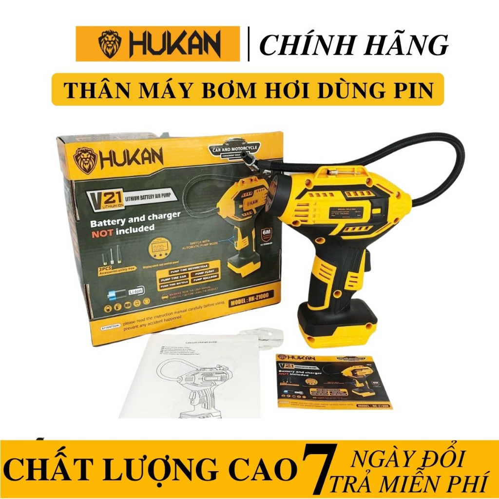 Máy bơm hơi Hukan - Máy bơm dùng pin - Máy bơm ô tô - Máy bơm xe máy dùng pin bảo hành chính hãng 6 tháng