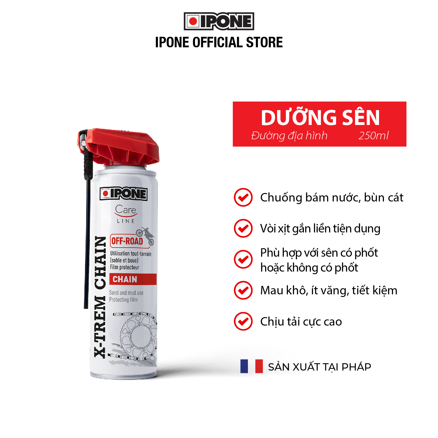 Chai xịt dưỡng sên/xích địa hình chống nước và chống bám đất cát Ipone X-trem Chain Off-Road