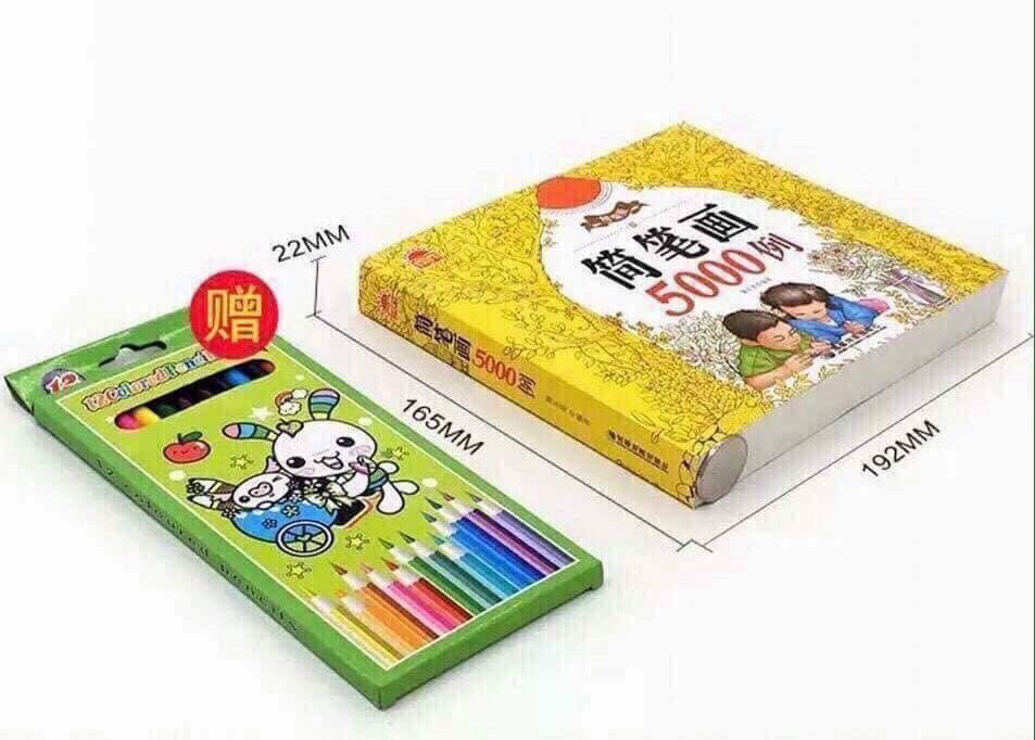 Bộ Sách Tô Màu 5000 Hình Cho Bé yêu Tặng Hộp 12 Bút Màu 8x129