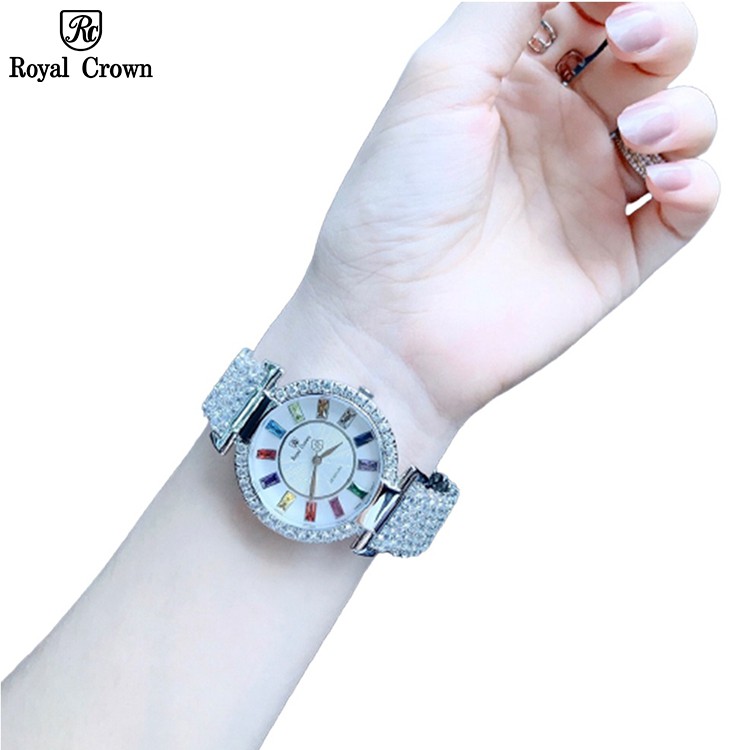 Đồng Hồ Nữ Chính Hãng Dây Kim Loại Royal Crown 4604 Đính Đá Chống Nước Chống Xước
