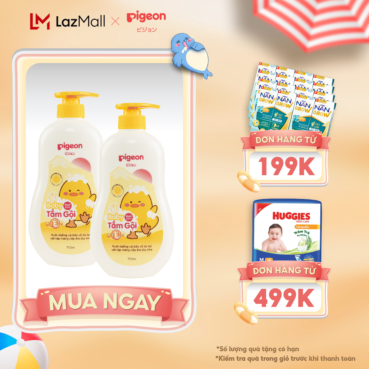 Combo 2 Sữa Tắm Gội Pigeon Jojoba / Hoa Hướng Dương 700ml - Bao bì mới 2024