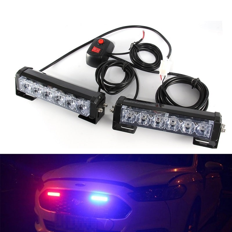 Đèn Chớp Nháy Xanh Đỏ 12 LED Dạng Thanh Dùng Nguồn Trực Tiếp Cho Xe Ưu Tiên, Xe Máy