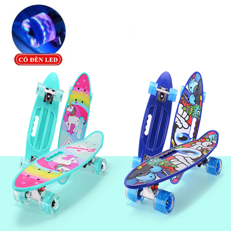 Ván Trượt Skateboard Ván Trượt Thể Thao Đạt Chuẩn Thi Đấu Cho Trẻ Em và Người Lớn Có 4 Bánh Phát Sáng
