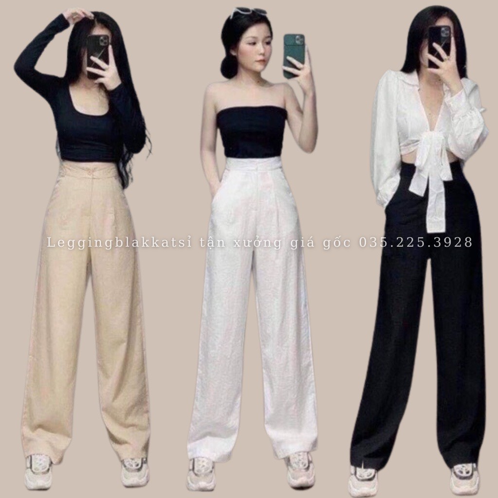 Quần đũi Nhật, ống rộng, dài - Quần culottes đũi dáng dài ống rộng siêu Hot dáng suông - cạp chun khoá thật siêu mát