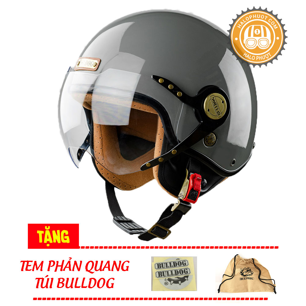 Nón bảo hiểm 3/4 bulldog pom xám