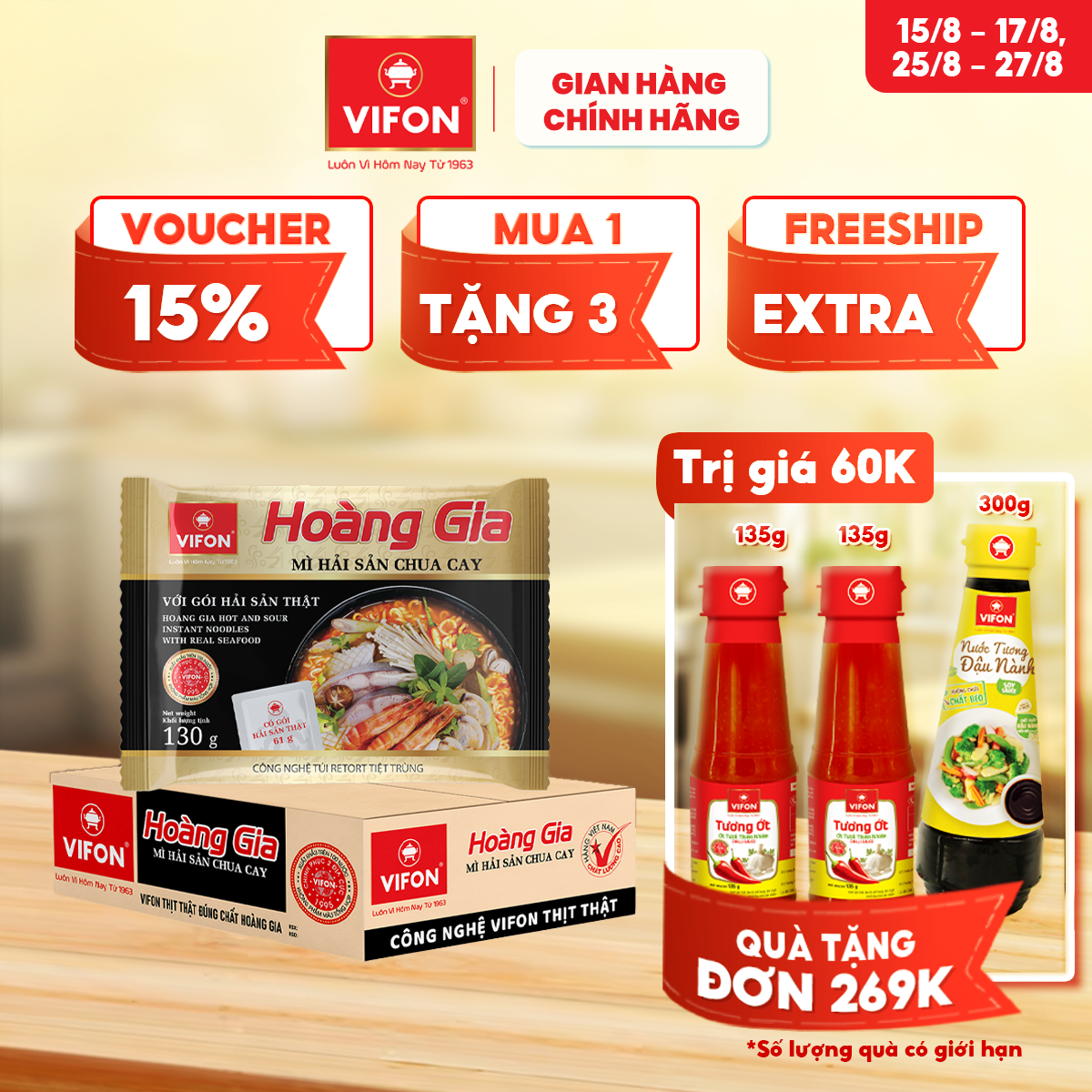 [VOUCHER đến 80K]-HOÀNG GIA mì Hải Sản Chua Cay VIFON 130gr/Gói