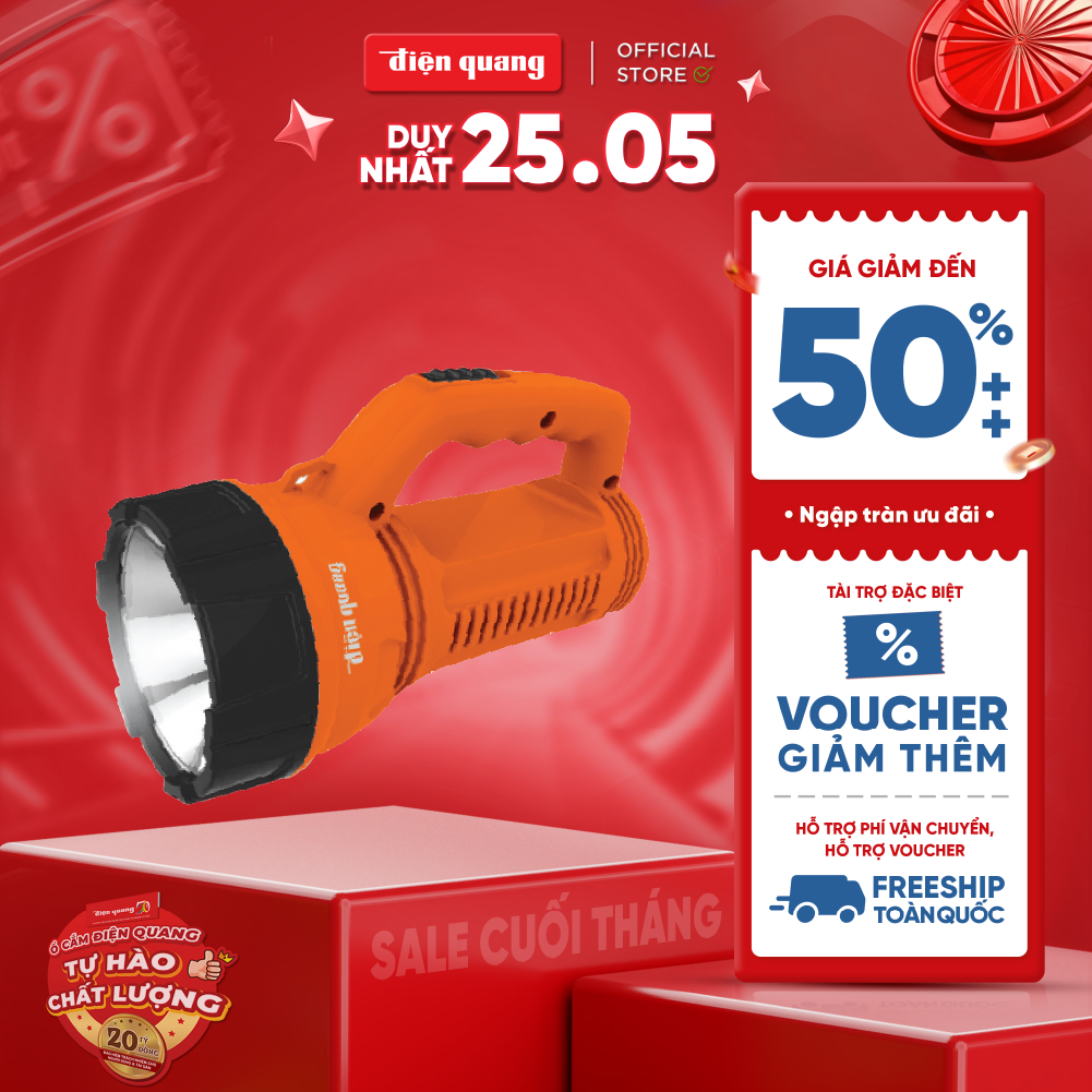 Đèn Pin LED Điện Quang ĐQ PFL08 R OBL (Pin sạc, Cam - Đen)