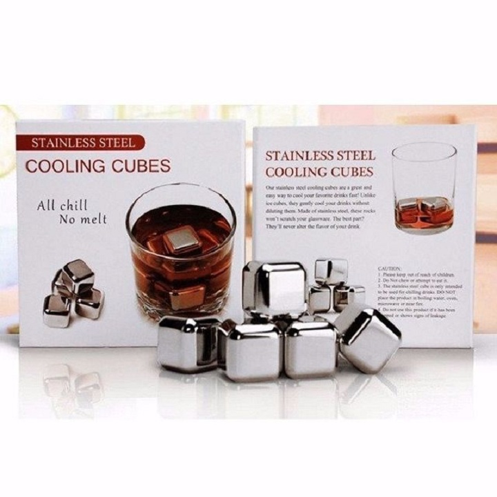 Đá inox304 lạnh vĩnh cửu - cooling cubes 8 viên ssgp + kèm kẹp- hàng nhập khẩu- bh 6 tháng