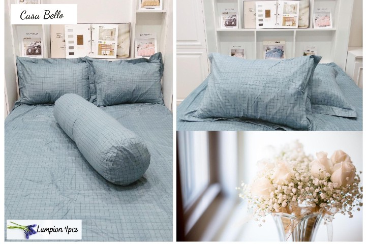 Bộ drap gối casa bello - 100% microfiber silky 1 drap bọc nệm, 2 vỏ gối, 1 vỏ gối ôm