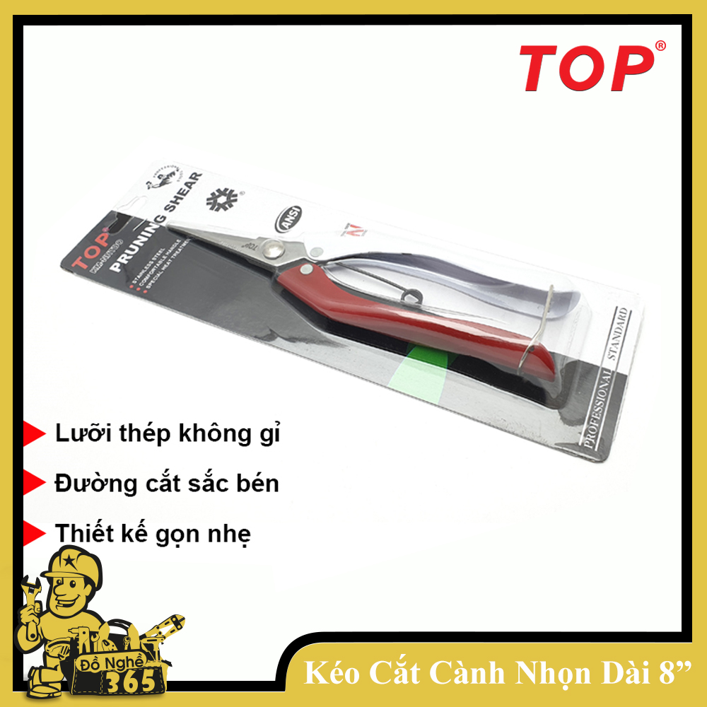 Kéo cắt cành 8"  (200mm) lưỡi Inox nhọn hiệu TOP   , kéo chuyên phục vụ làm vườn tạo dáng cắt tỉa cây cảnh và hái quả có thể cắt nhiều vật dụng mềm phục vụ nội tr