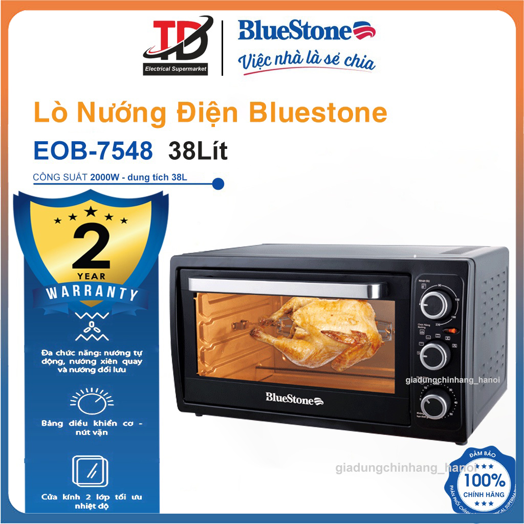 Lò nướng Bluestone EOB-7548, Dung Tích 38Lit Công Suất 2000W, Có Xiên Quay Khi Nướng, Bảo hành chính hãng 2 năm