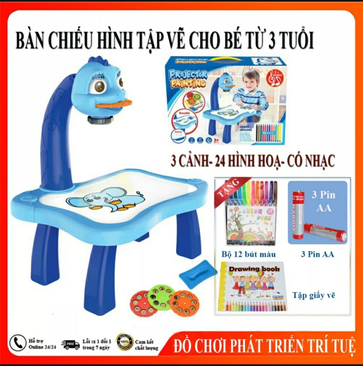 [CÓ NHẠC] Bàn Vẽ Có Đèn Chiếu Thông Minh Cho Bé Tập Học Vẽ Projector Painting Có Nhạc 24 Hình Dùng Pin AA Bàn Học Tập Tô Vẽ Cho Bé Có Đèn Chiếu Sáng Thông Minh
