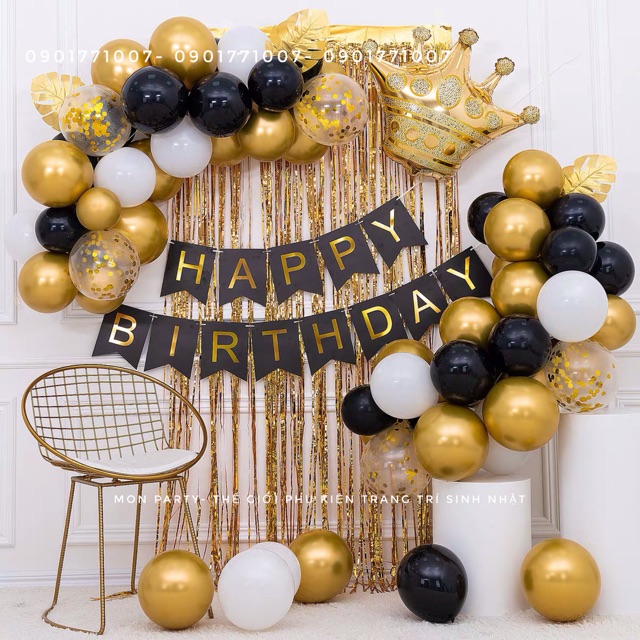 Giảm giá Set bóng trang trí sinh nhật happy birthday tone màu vàng gold  đen tặng kèm dây kết bóng bơm băng dính CB11  BeeCost