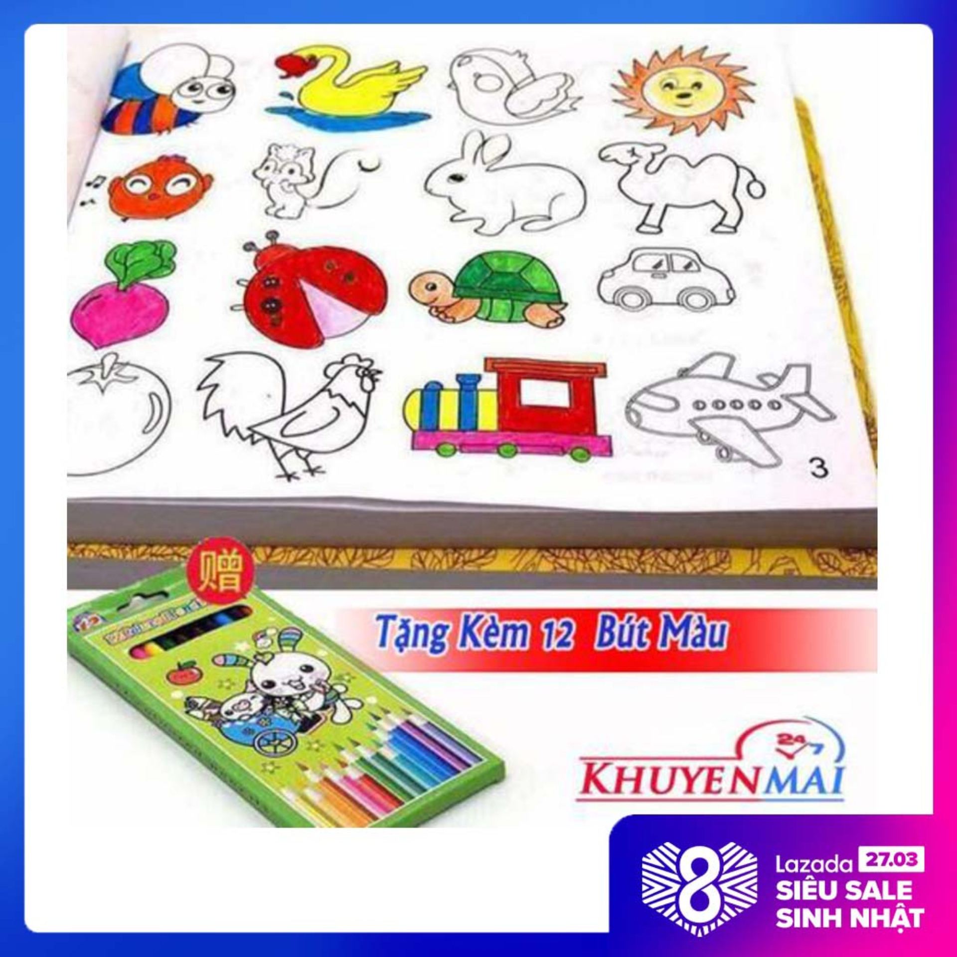 Sách Tập Tô Cho Bé 4 Tuổi, Sách Tập Tô Màu Theo Hình Vẽ Tặng Kèm 12 Bút Chì Màu Cho Bé.