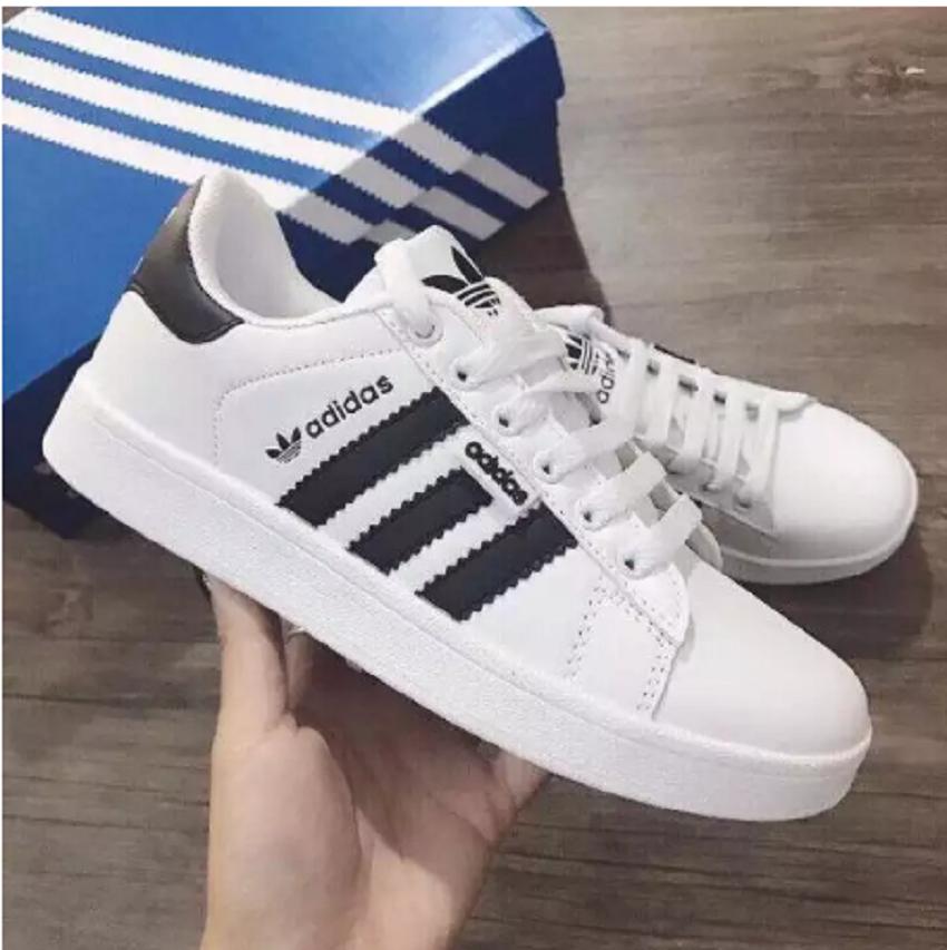 GIÀY ĐÔI - GIÀY THỂ THAO NAM NỮ TRƠN TRẮNG SỌC ĐEN PHONG CÁCH TRẺ TRUNG