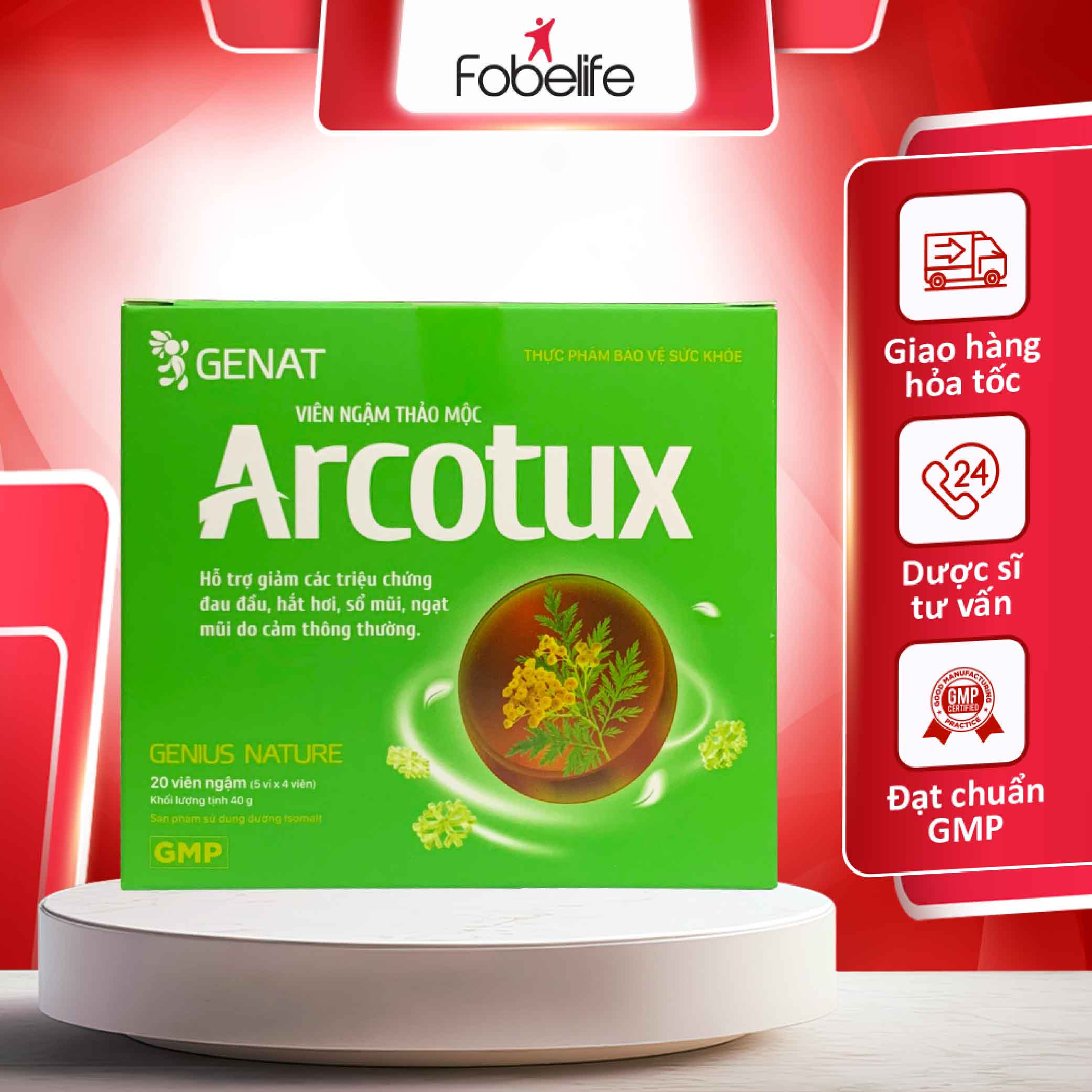 Viên ngậm hỗ trợ giảm các triệu chứng đau đầu hắt hơi sổ mũi ngạt mũi arcotux fobe